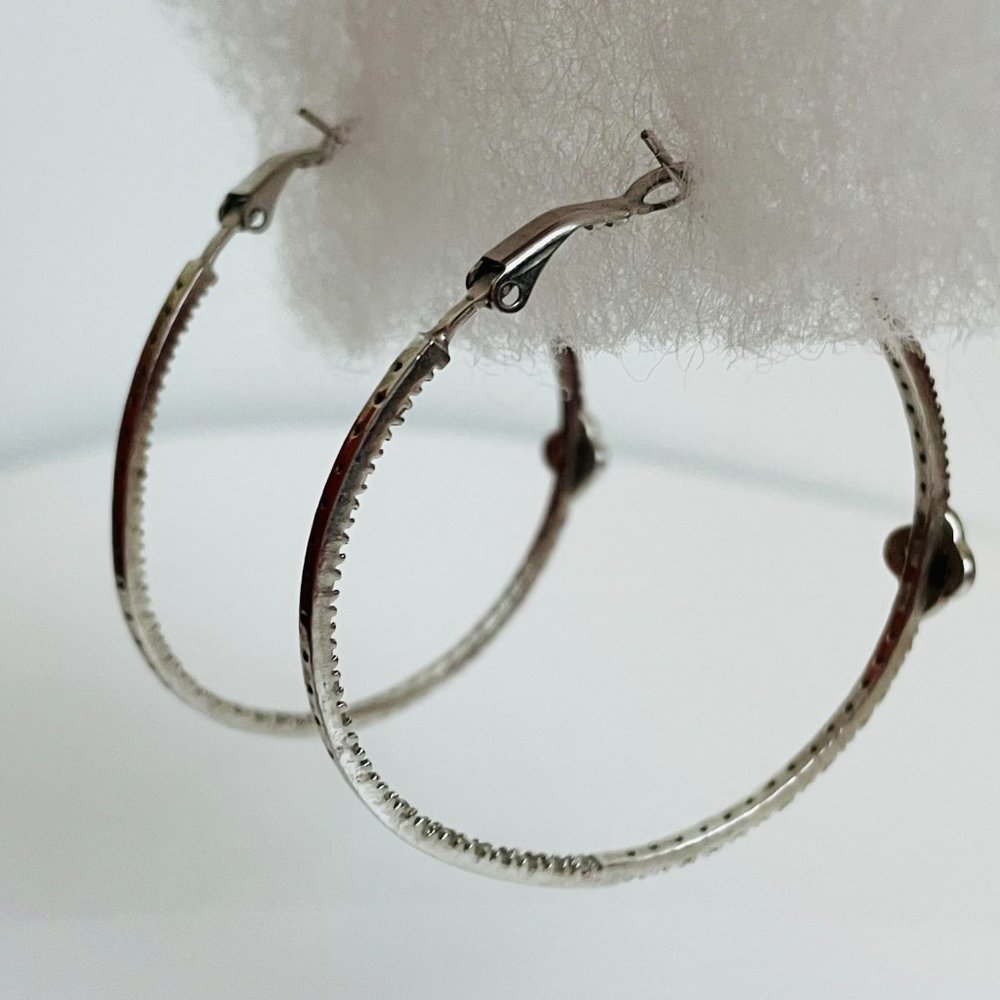 925 Sterling Silver CZ Hoop Earrings - Picture 9 of 14